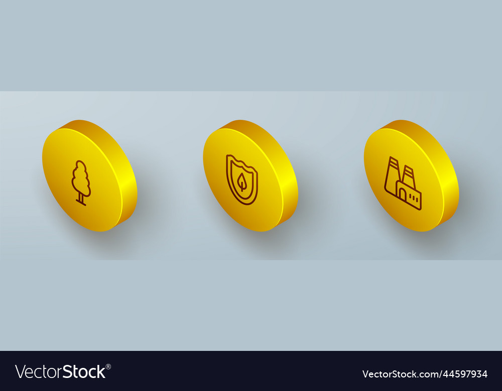 Set isometric line tree shield with leaf vector image Set isometric line tree shield with leaf