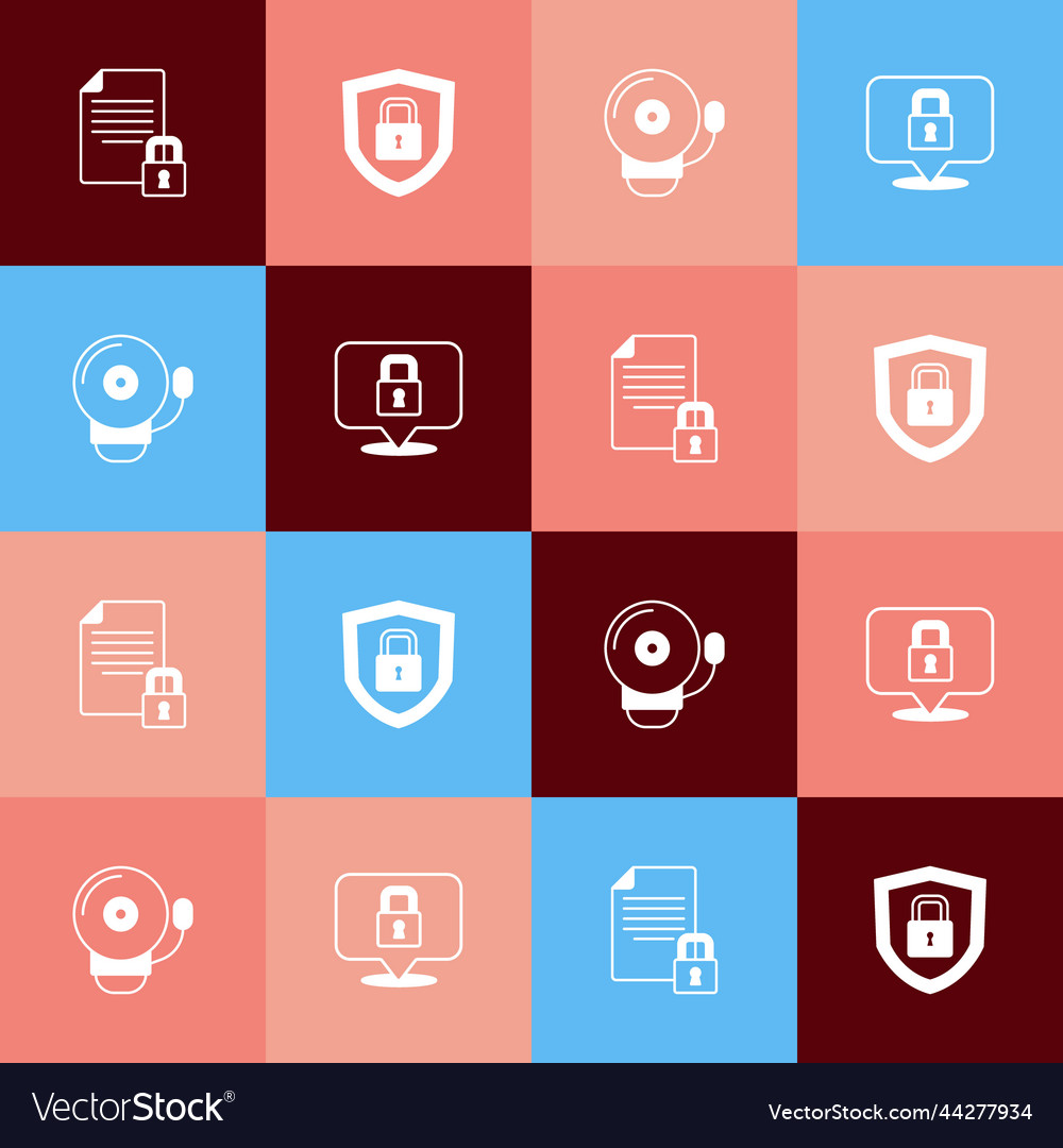 Set pop art document and lock shield security vector image Set pop art document and lock shield security