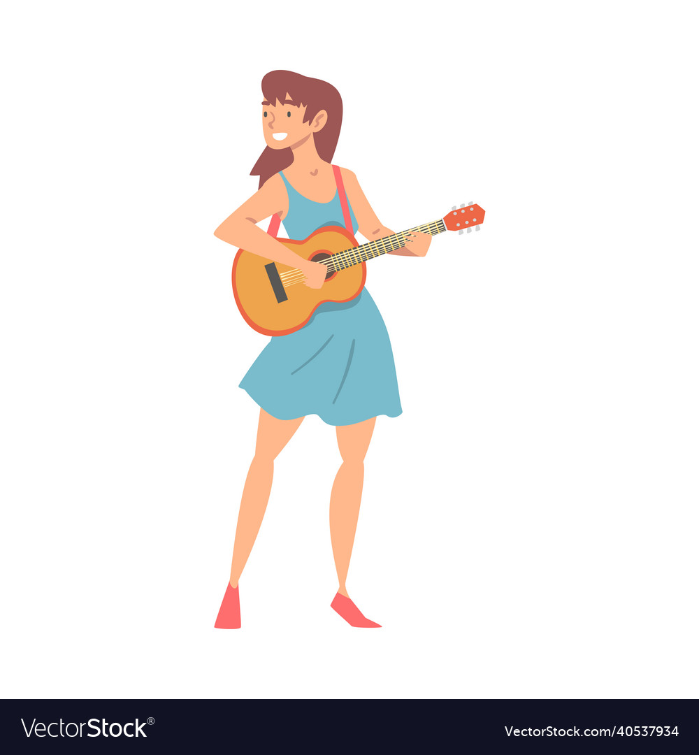 Smiling woman character musician performing music vector image Smiling woman character musician performing music