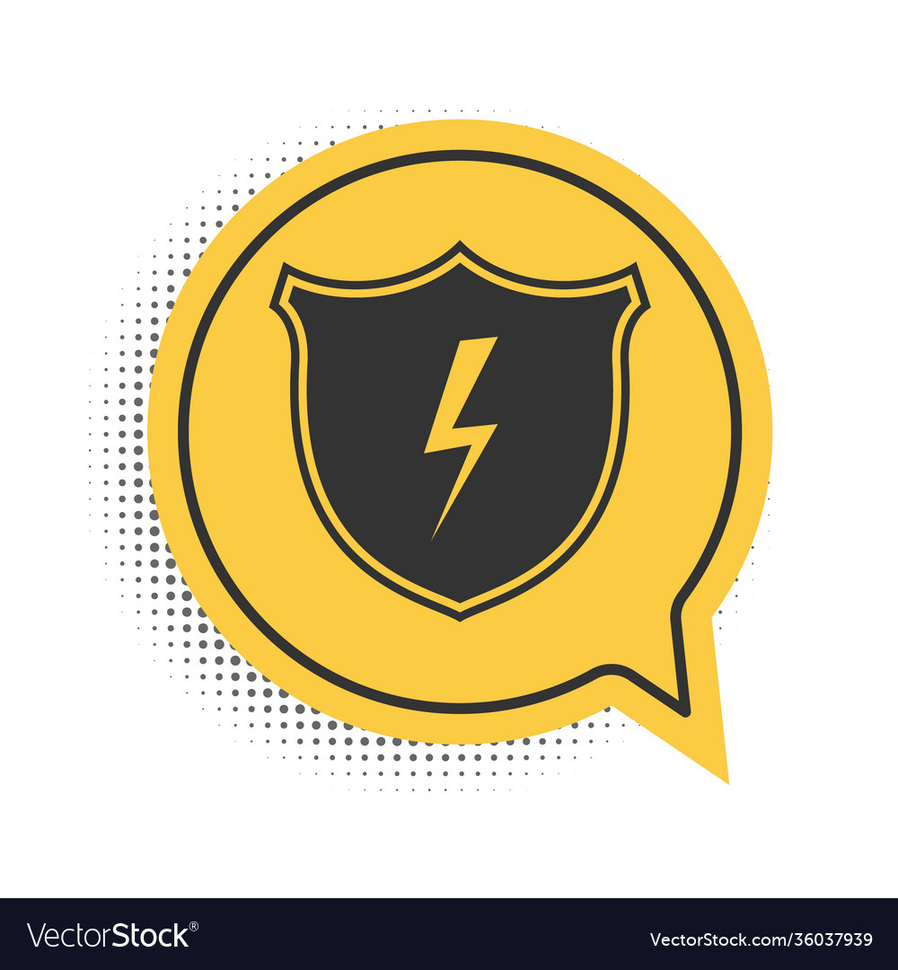 Black secure shield with lightning icon isolated