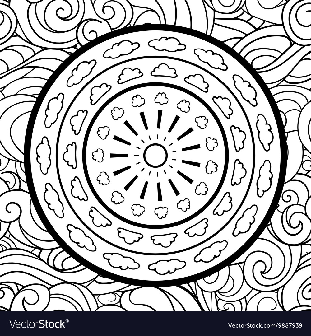 Clouds and mandala seamless pattern