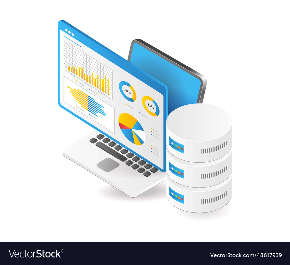Database analysis isometric vector image Database analysis isometric