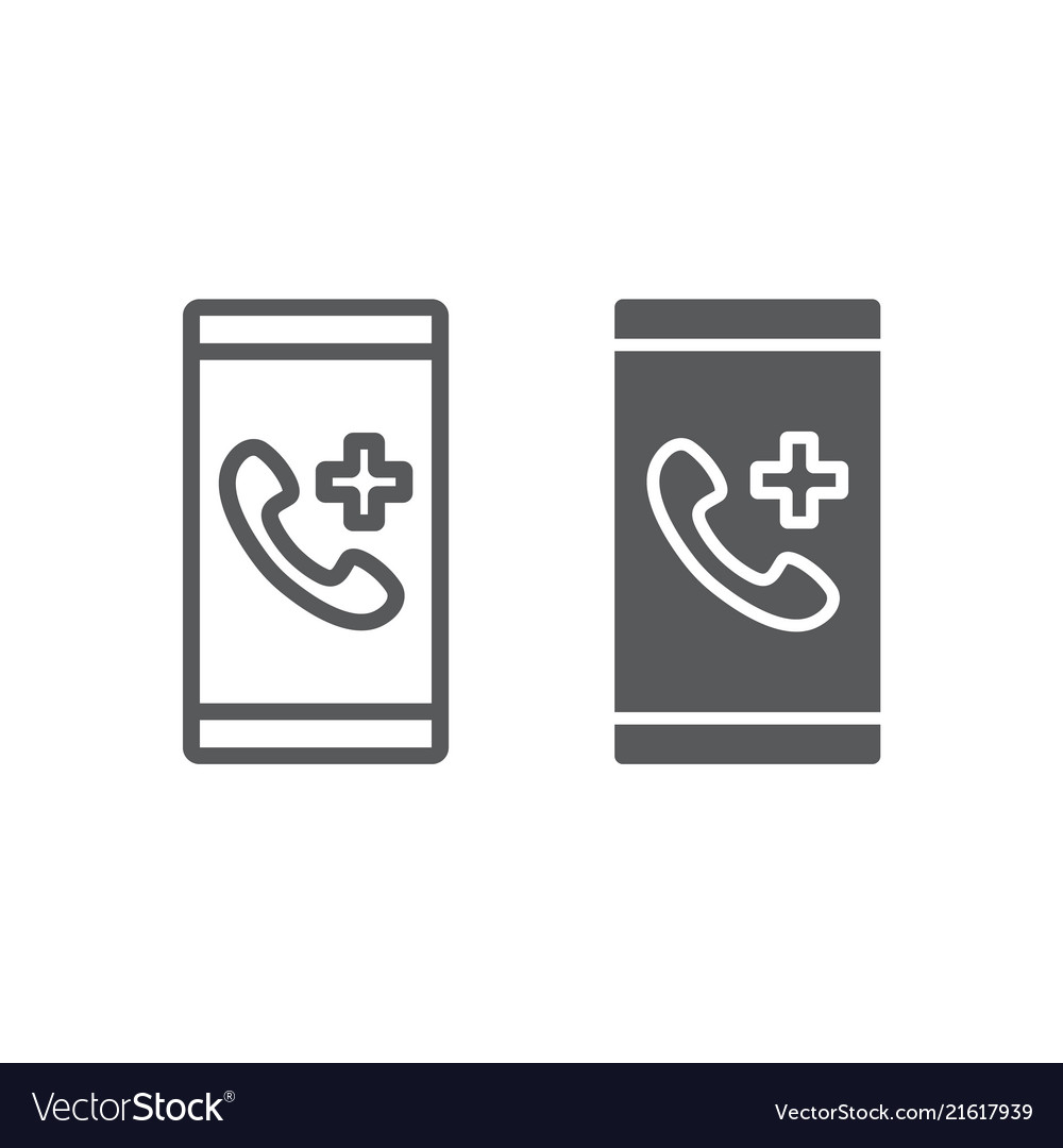 Emergency call line and glyph icon medical