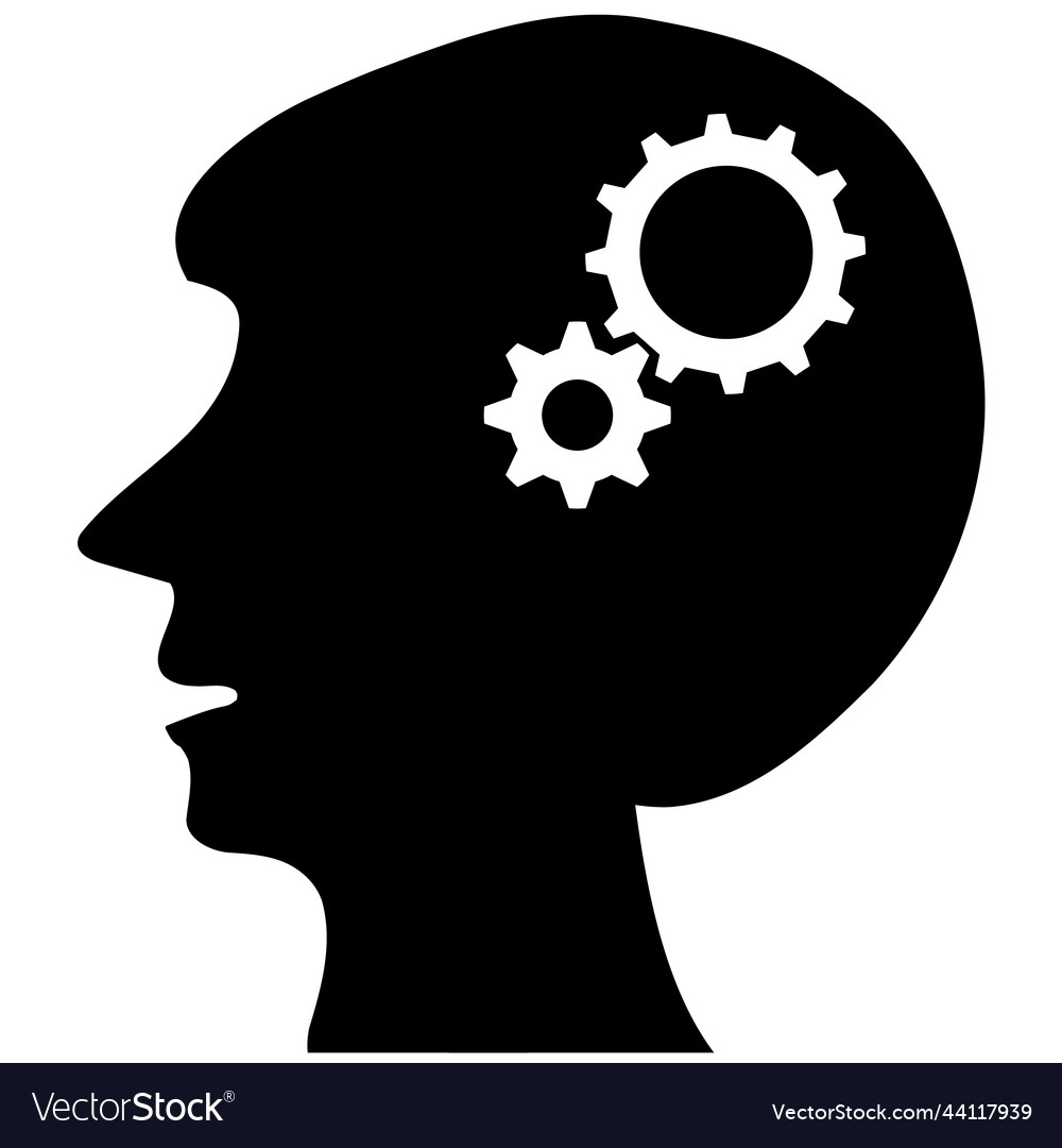 Head with gear icon on white background human