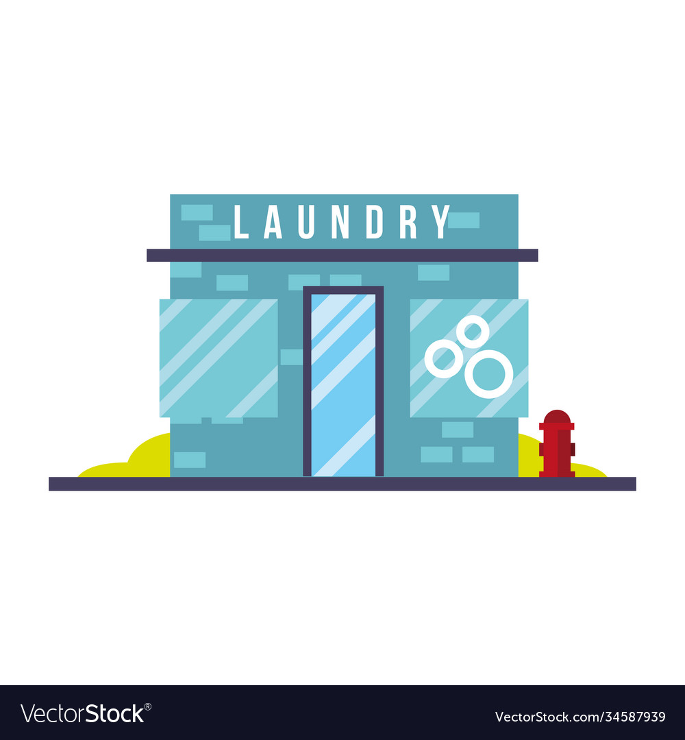 Little laundry store building facade scene