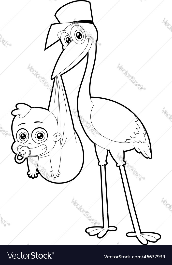 Outlined stork delivering a baby boy