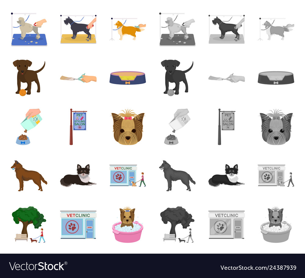 Pet cartoonmono icons in set collection