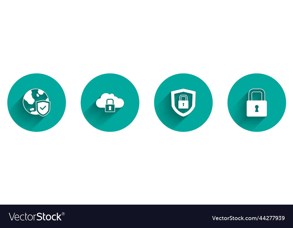 Set shield with world globe cloud computing lock vector image Set shield with world globe cloud computing lock