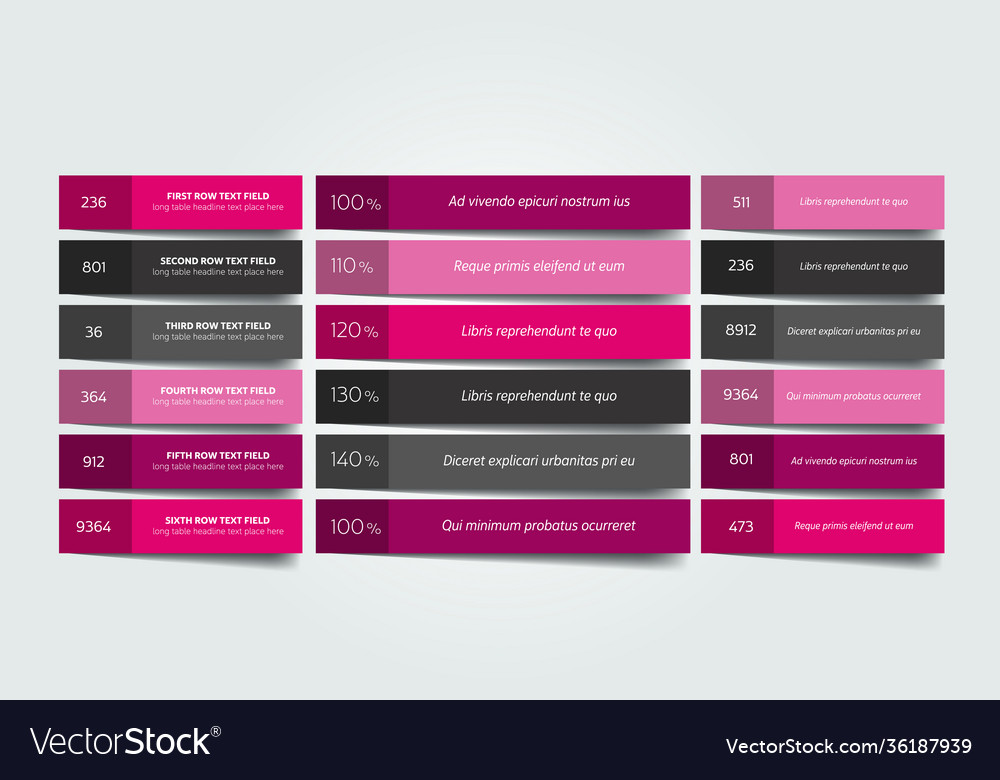 Table schedule design template with 6 row banner Vector Image Table schedule design template with 6 row banner