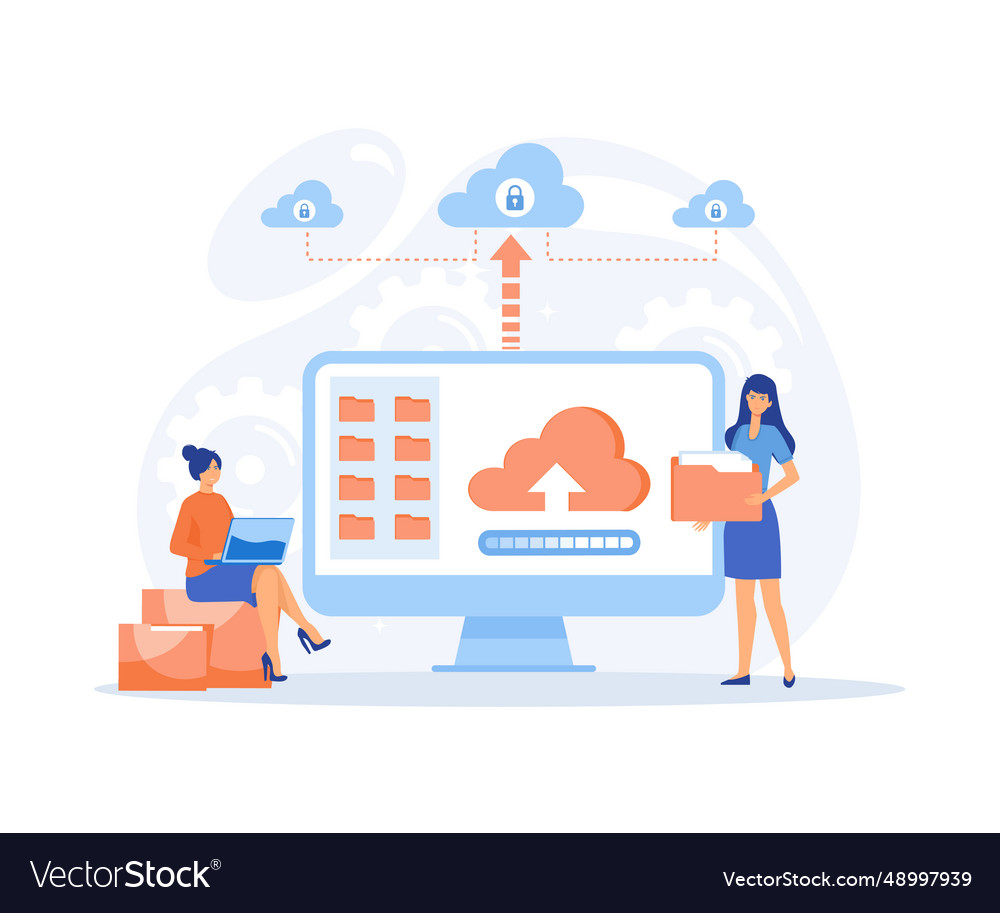 Technologie-Datei hochladen Backup auf Cloud-Server vector image Technologie-Datei hochladen Backup auf Cloud-Server