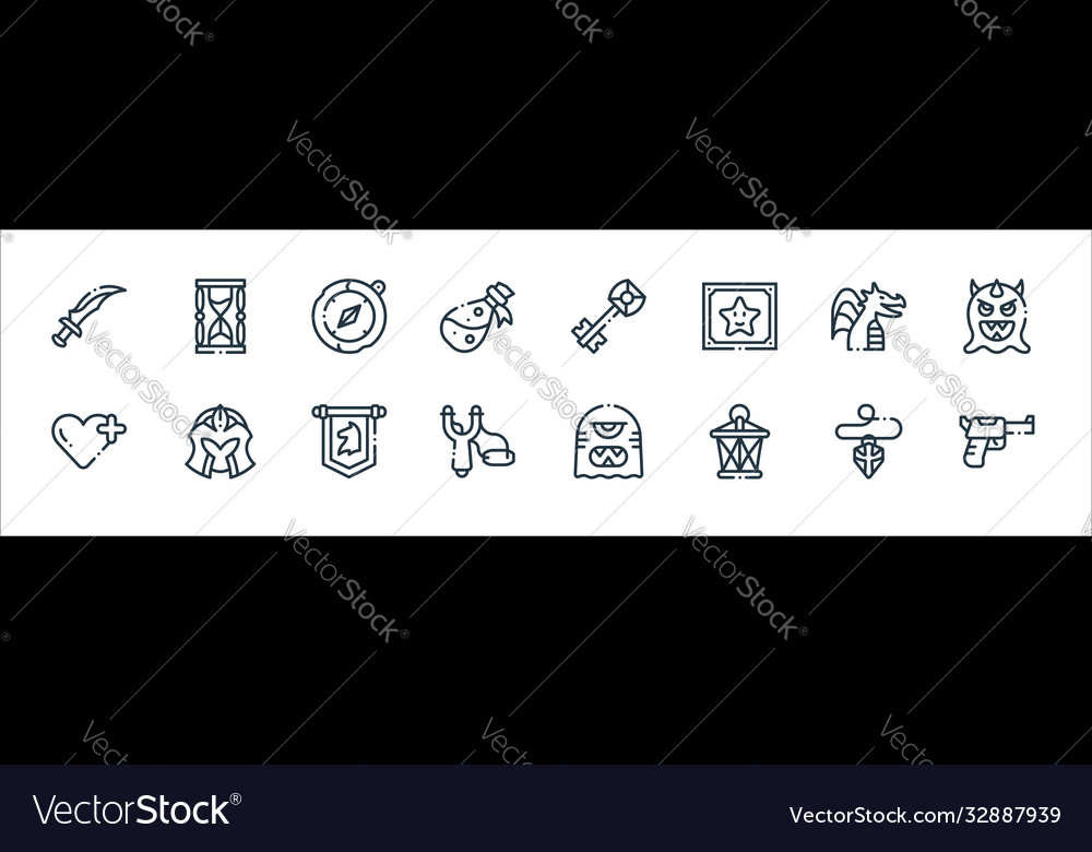 Videogame elements line icons linear set quality vector image Videogame elements line icons linear set quality