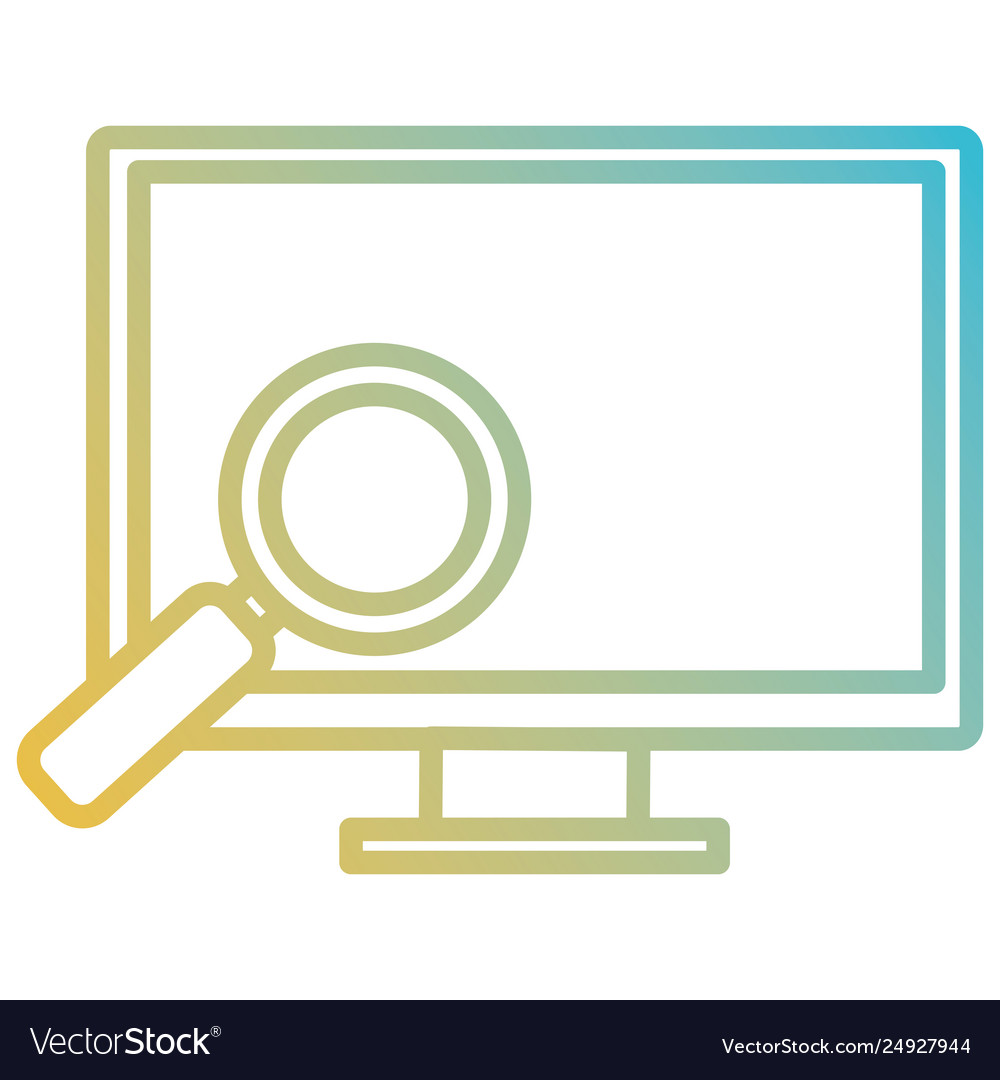 Computer display with magnifying glass vector image Computer display with magnifying glass