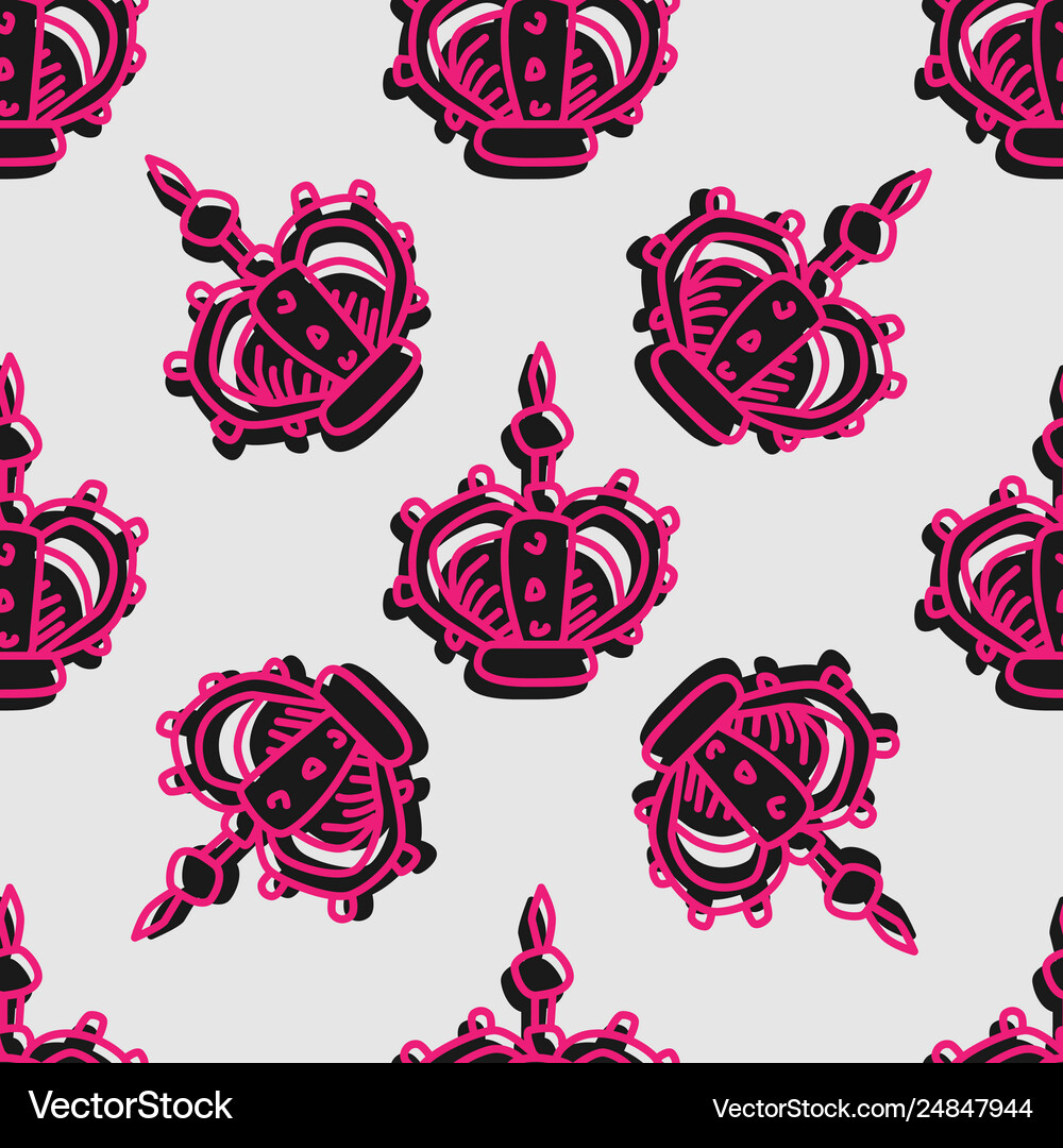 Crown doodle pattern Royalty Free Vector Image