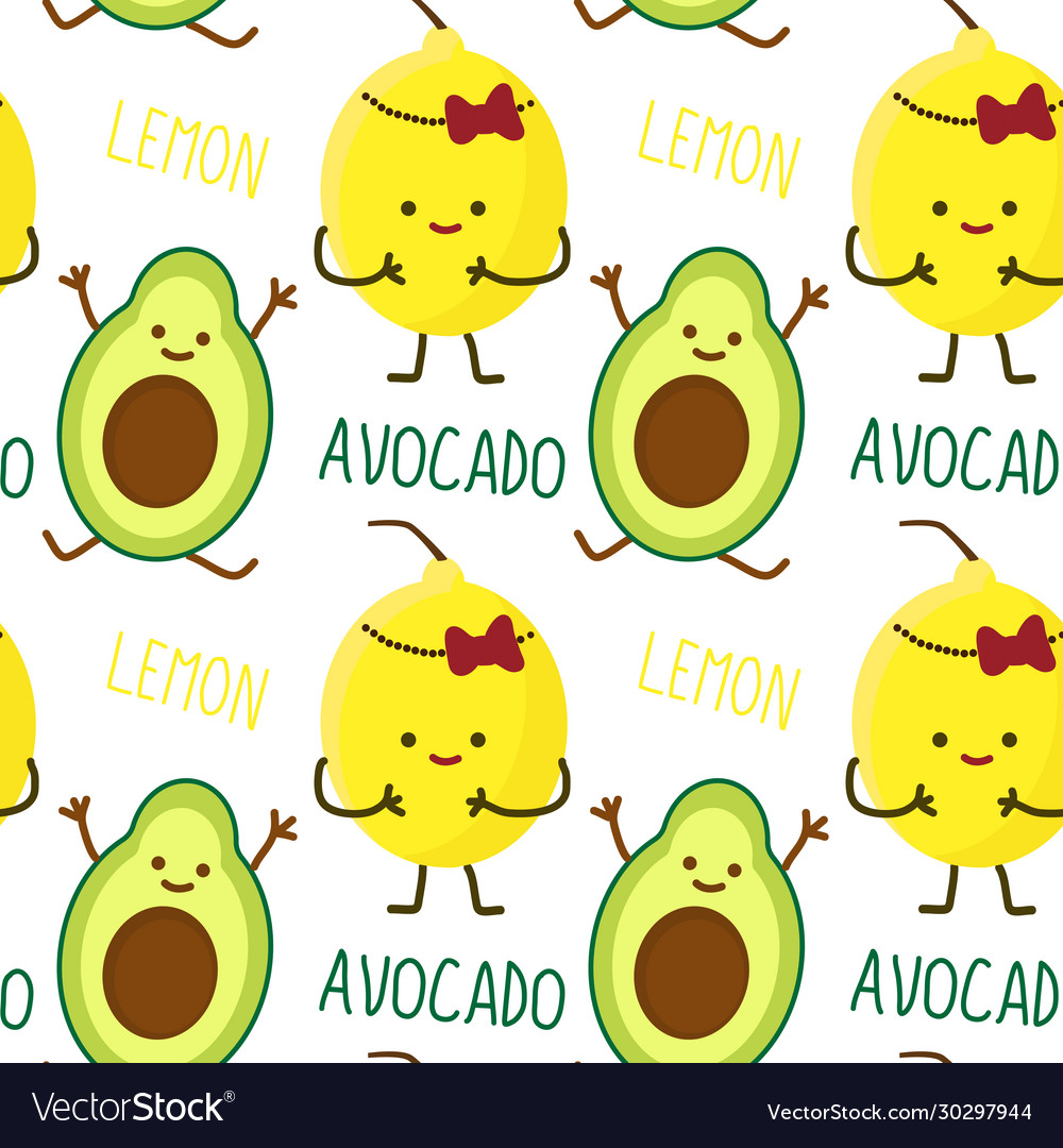 Kawaii fruits pattern set with face expression vector image Kawaii fruits pattern set with face expression