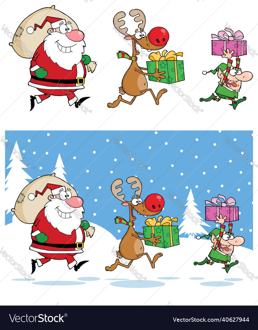 Santa clausreindeer and elf running