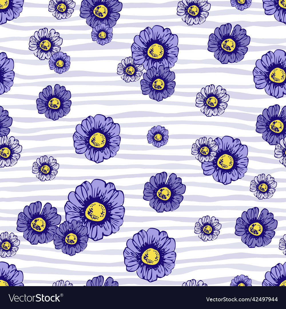 Seamless pattern with daisies and lines