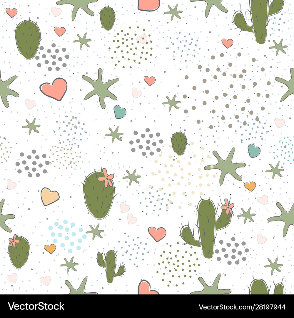 Seamless pattern with hand drawn cacti Royalty Free Vector