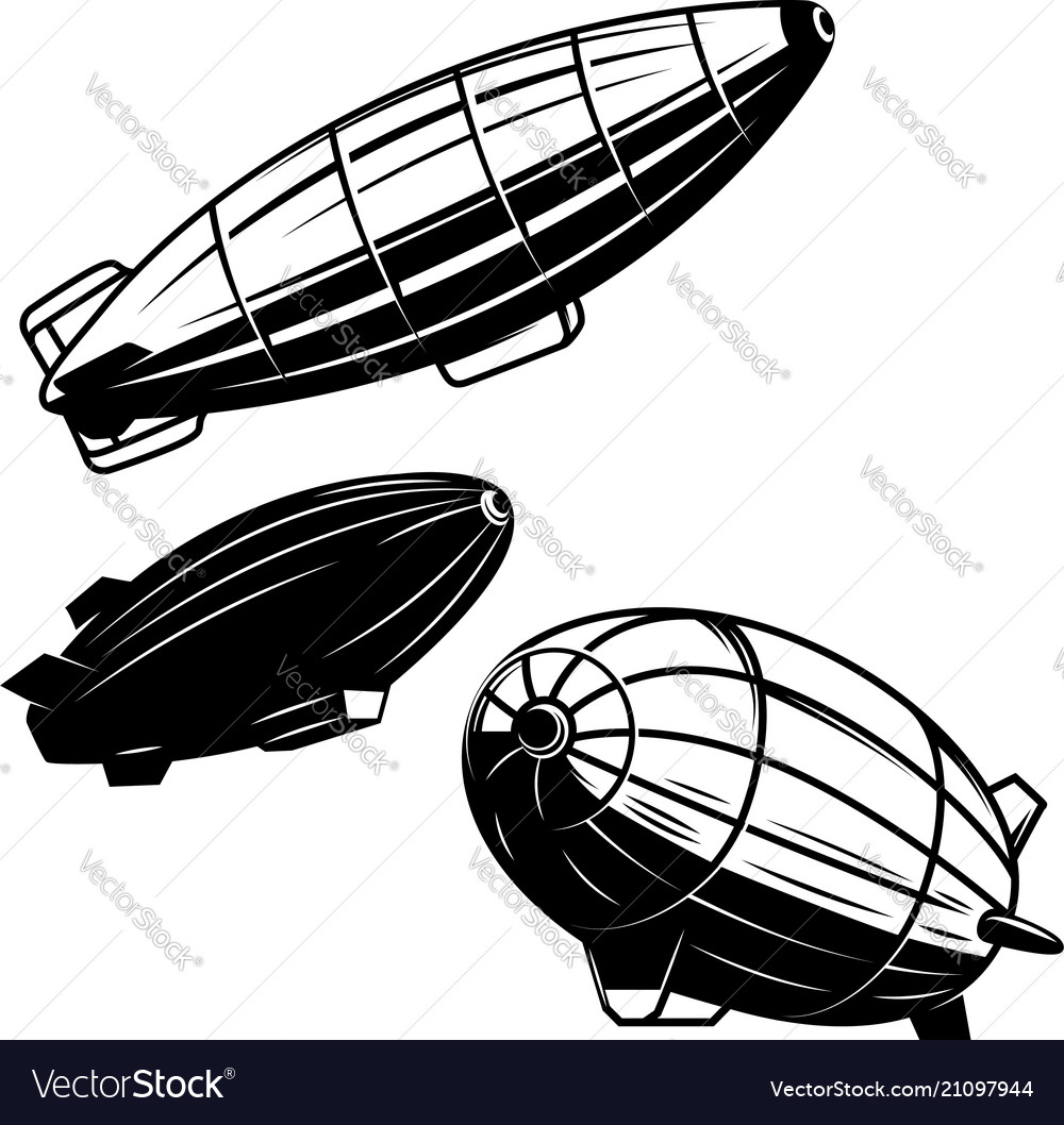Set of aerostat on white background airships vector image Set of aerostat on white background airships