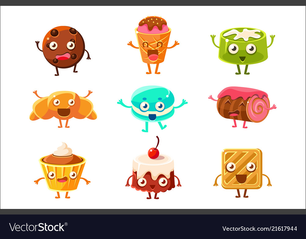 Set of funny dessert characters - croissant Vector Image