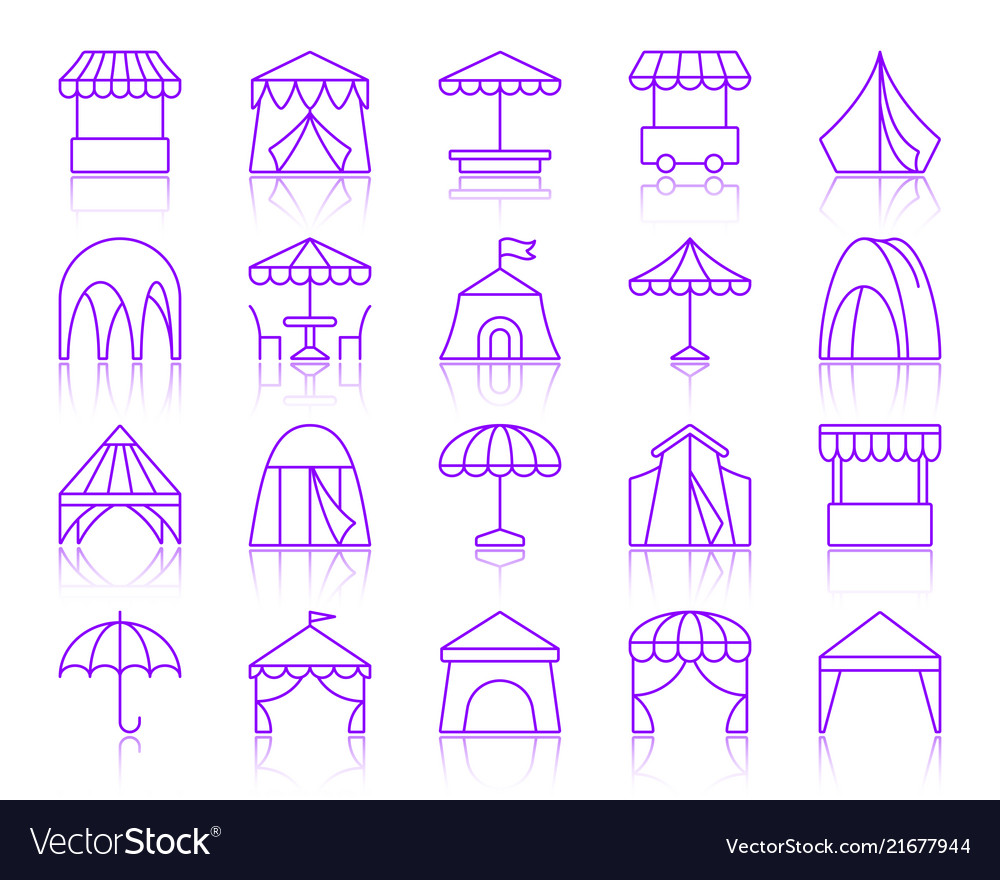 Tent simple color line icons set