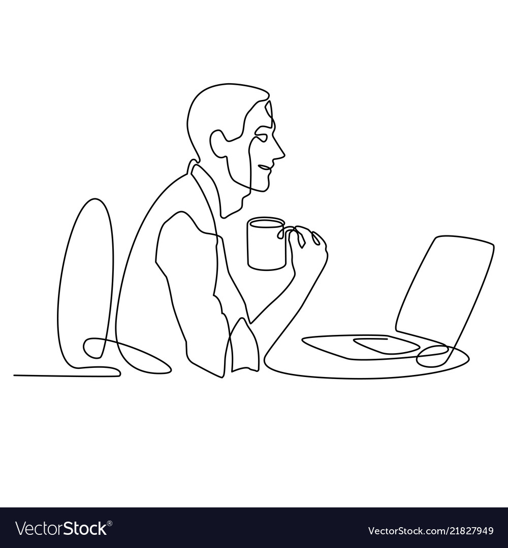 Continuous line drawing of businessman working