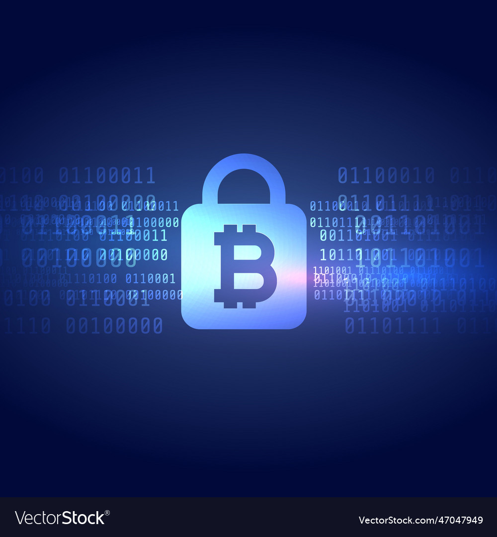 Digital bitcoin symbol with secured lock shape