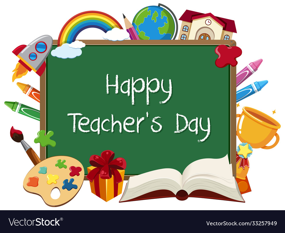 Happy teachers day sign with set stationary Vector Image