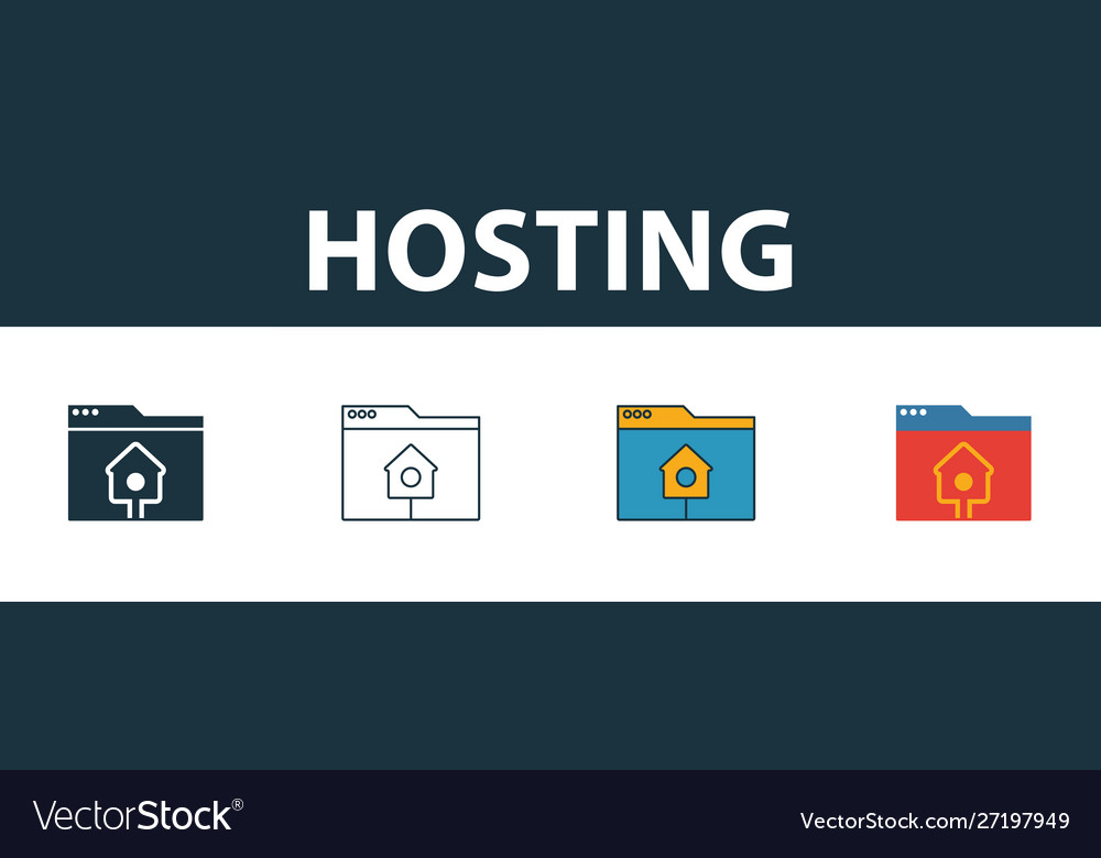Hosting icon set four simple symbols in different vector image Hosting icon set four simple symbols in different