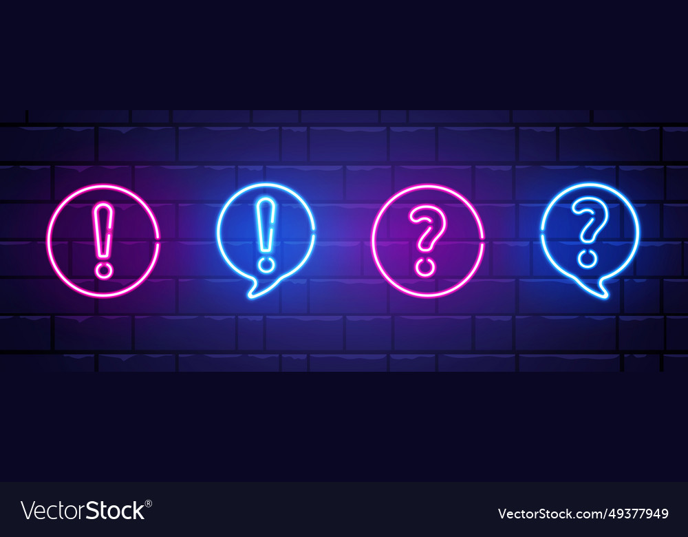 Neon speech bubble with question and exclamation
