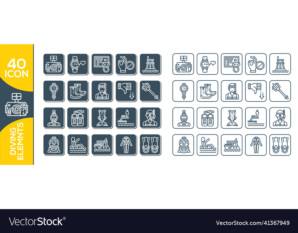 Print diving icon set included the icons Vector Image Print diving icon set included the icons