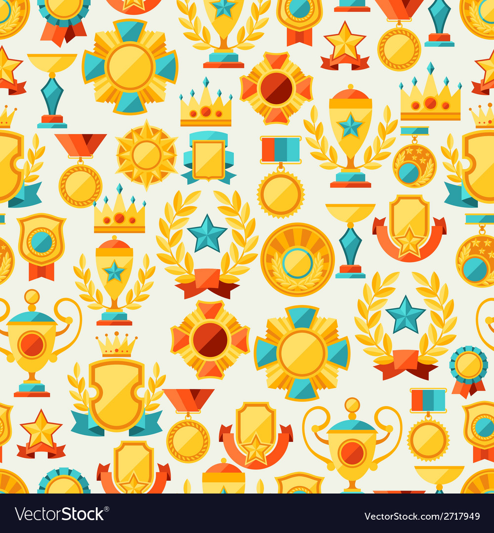 Seamless pattern with trophy and awards in flat