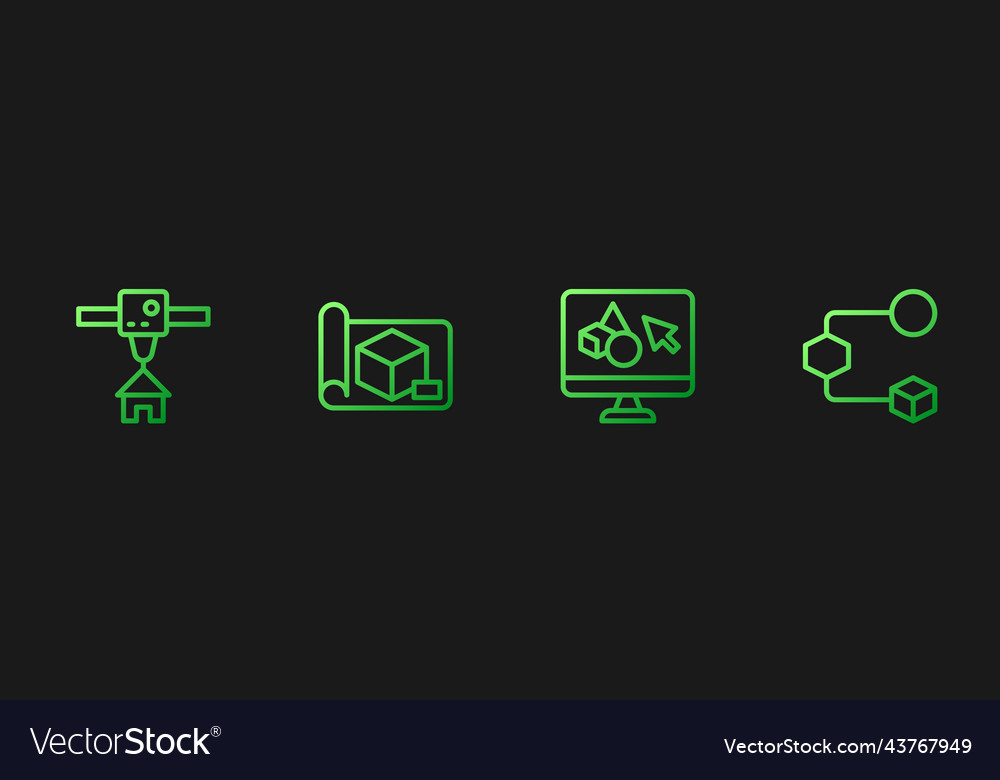 Set line 3d printer software house graphing vector image Set line 3d printer software house graphing