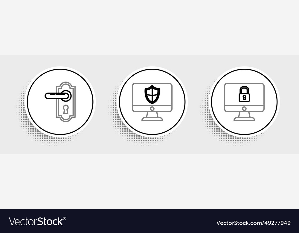 Set line lock on computer monitor screen door vector image Set line lock on computer monitor screen door