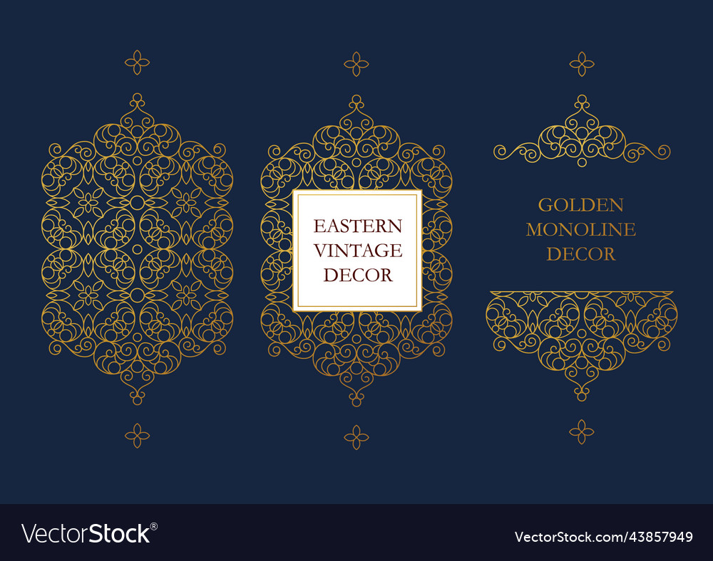Set of line art frames borders vignette vector image Set of line art frames borders vignette