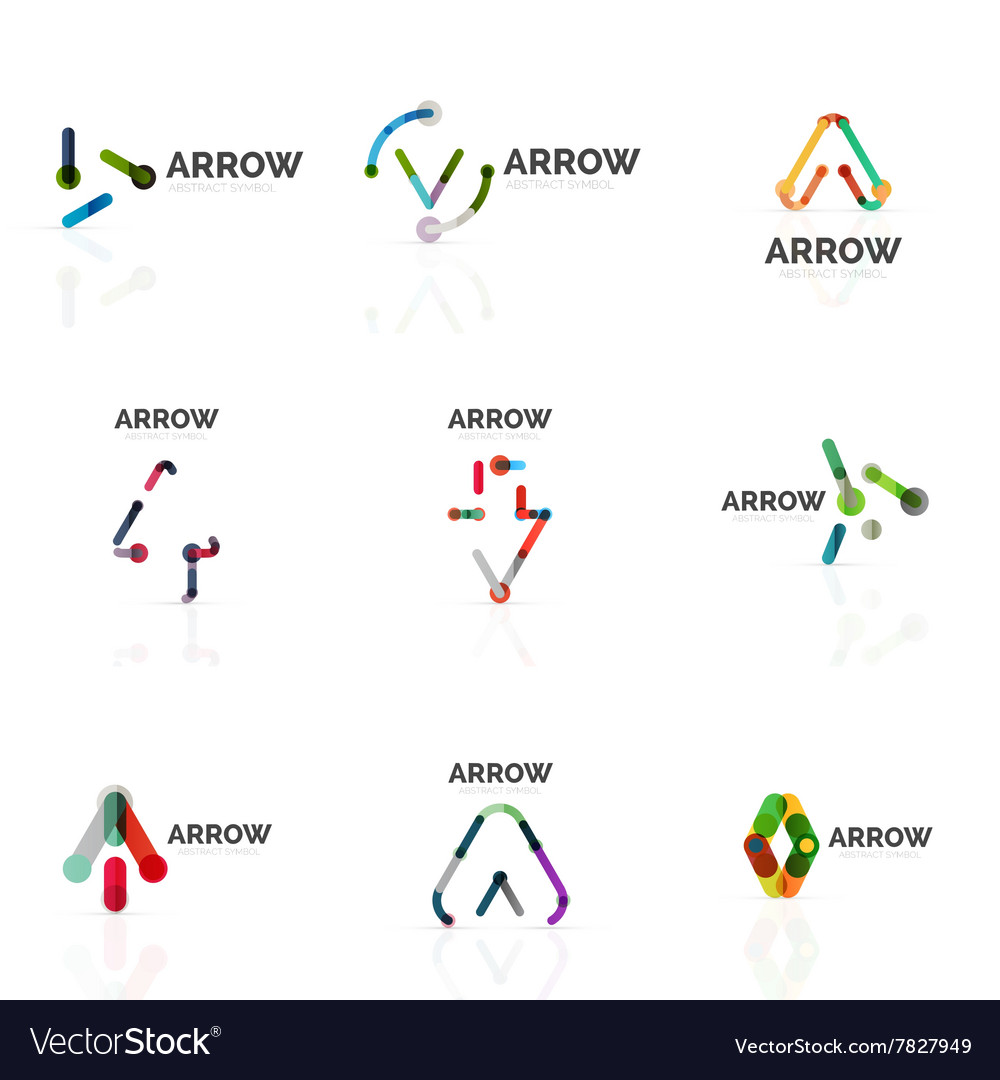 Set of linear arrow abstract logos connected