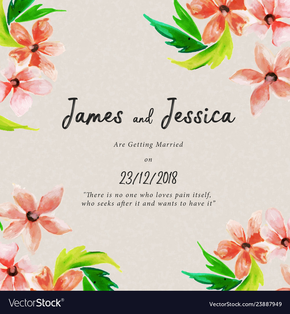 Watercolor floral wedding invitation card Vector Image