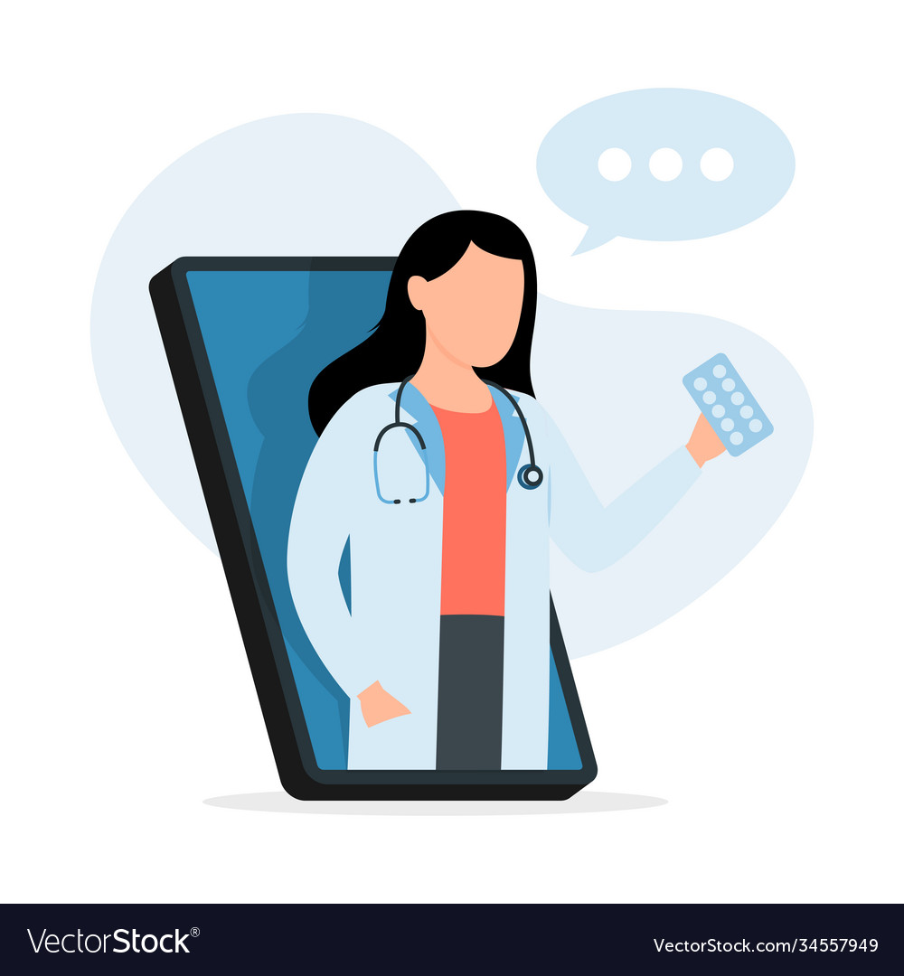 Woman doctor on phone screen online medical