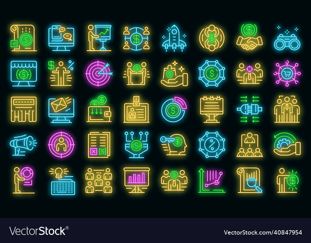 Account manager icons set neon