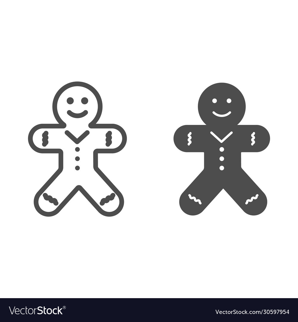 Biscuit man line and solid icon gingerbread