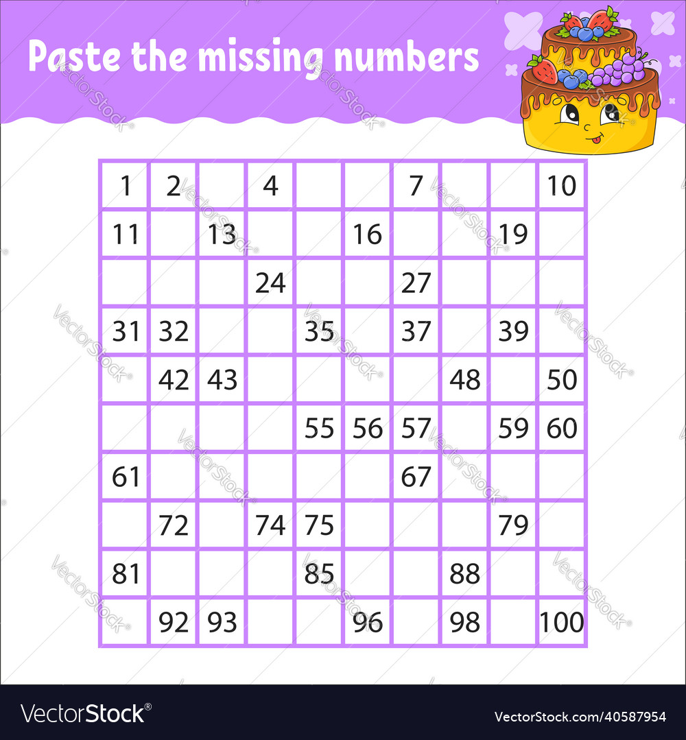 Paste the missing numbers from 1 to 100 vector image Paste the missing numbers from 1 to 100
