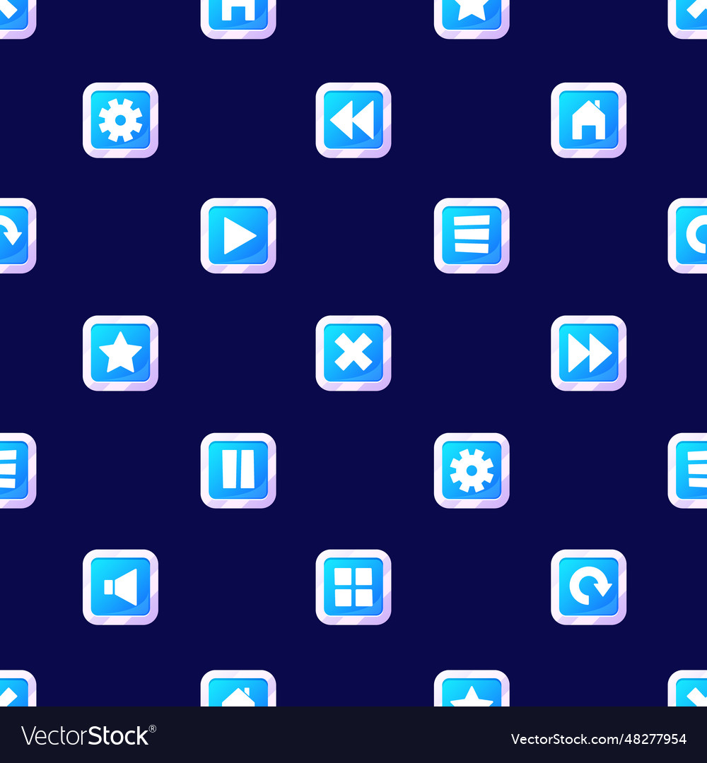 Seamless pattern featuring game menu buttons vector image Seamless pattern featuring game menu buttons