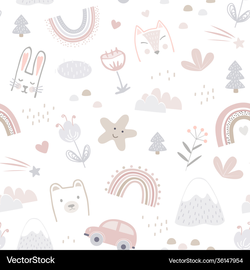 Seamless pattern with cute animals faces Vector Image