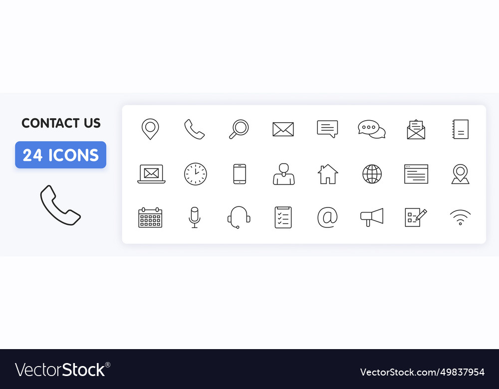 Set of 24 contact us web icons in line style Vector Image Set of 24 contact us web icons in line style