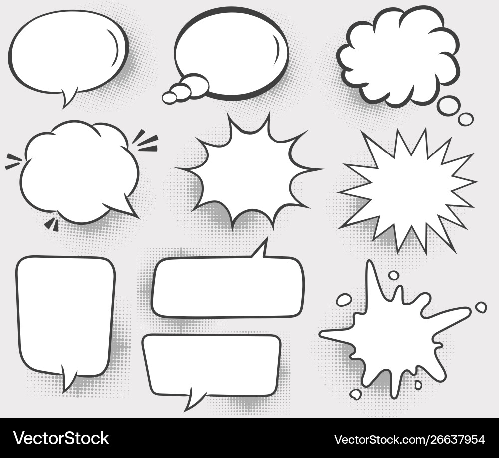 Set speech bubbles halftone shadows Royalty Free Vector
