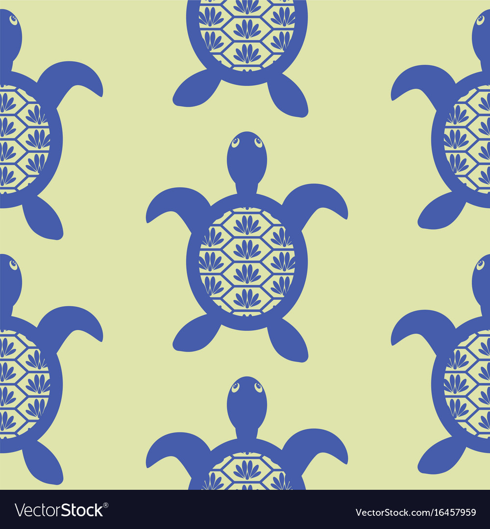 Blue openwork turtle seamless green pattern