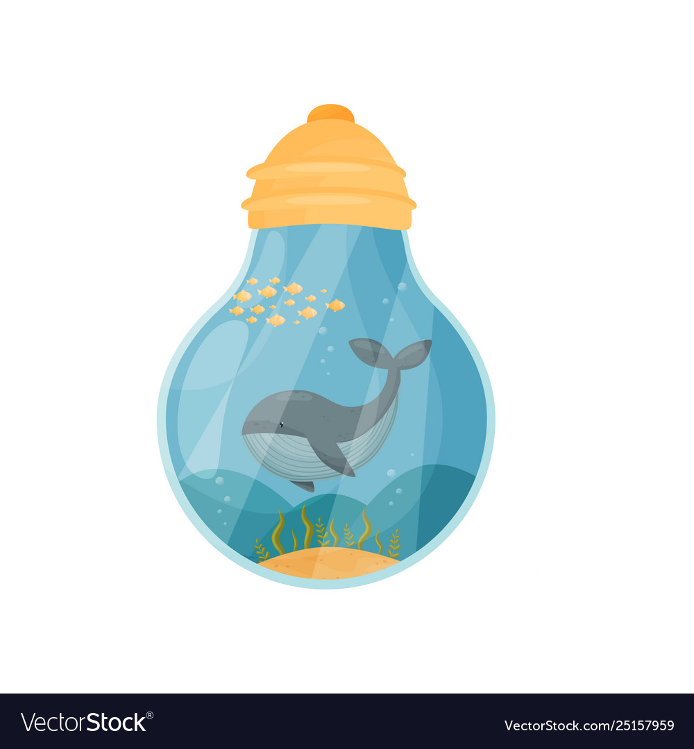 Blue whale swims on bottom sea figure Royalty Free Vector