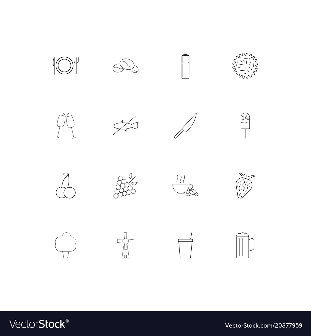 Food and drink linear thin icons set outlined