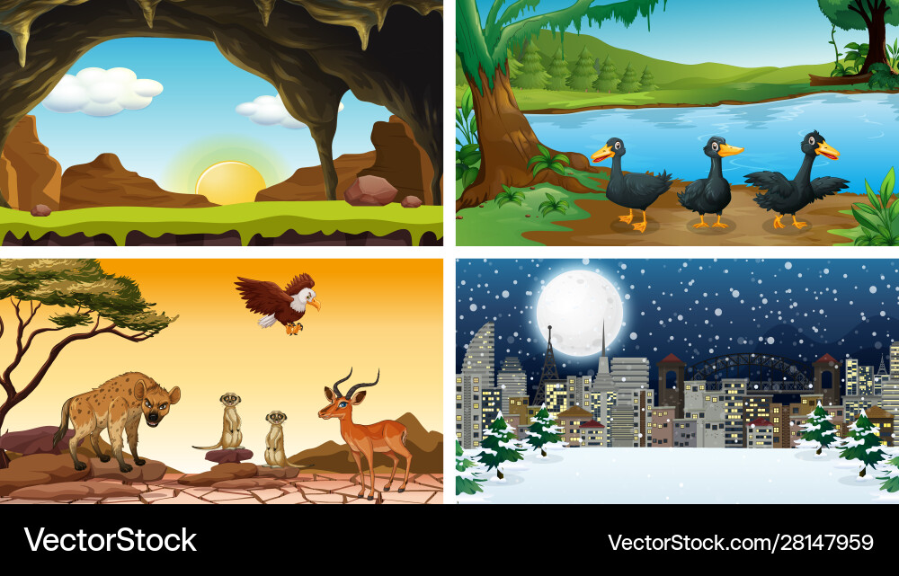 Four background scenes in set Royalty Free Vector Image