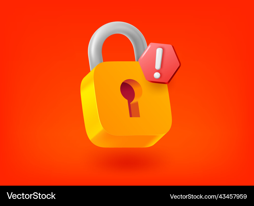 Metal lock with exclamation point pictogram 3d Vector Image