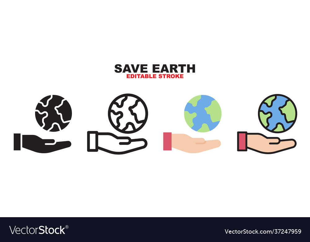 Save earth icon set with different styles vector image Save earth icon set with different styles